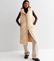 New Look Cream Diamond Quilted Long Hooded Puffer Gilet